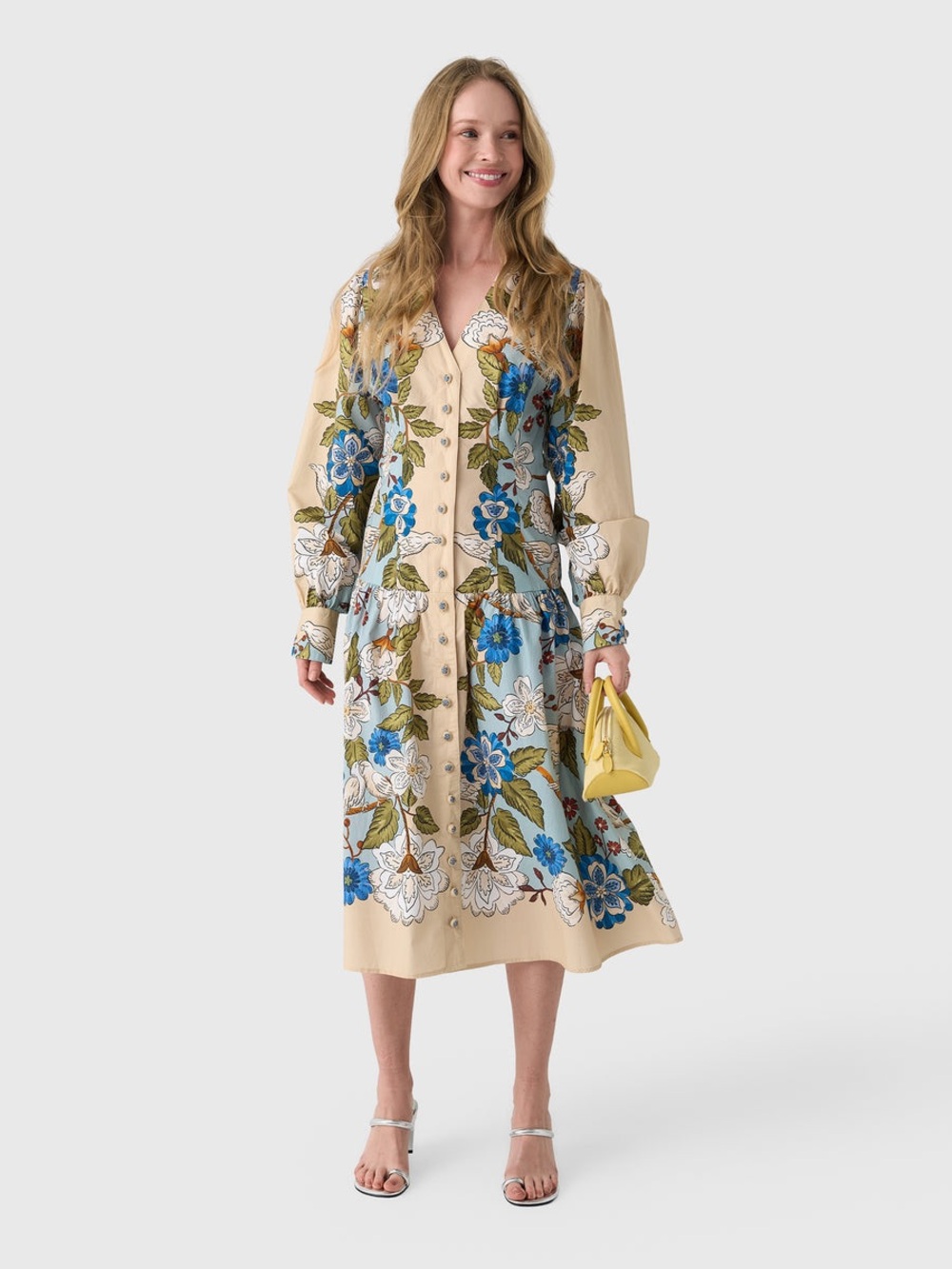 FARM RIO Women's Garden Scarf Long Sleeve Midi Dress XL
